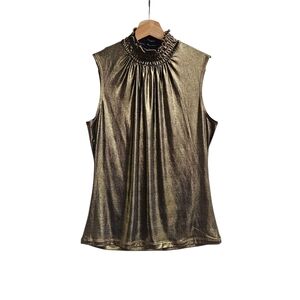 Vintage SERENADE NEW YORK Metallic Ruffled Mock Neck Sleeveless Top, Size Small